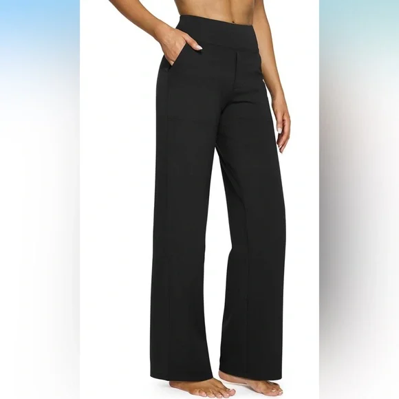 Wide Leg Stretch Pants | Yoga Pants | Pockets | High Waisted | Medium | NWT - Picture 2 of 7
